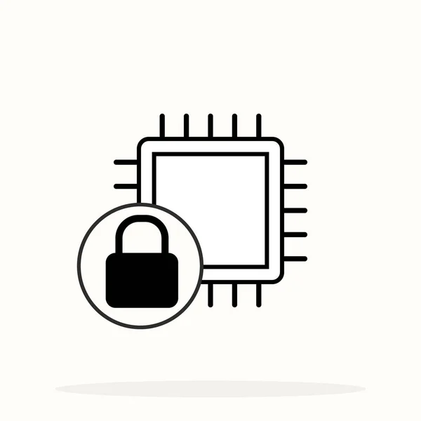 Icône de ligne de verrouillage du processeur Cpu Icône vectorielle de cybersécurité. panneau plat rempli pour concept mobile et web design. Chip avec trou de serrure icône solide simple. Symbole, illustration du logo. Pixel parfait vecteur graphi — Image vectorielle