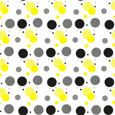 Vektör geometrik dikişsiz desen. Evrensel Yinelenen soyut daireler siyah beyaz sarı figürü. Modern daire tasarımı, pointillism eps 10