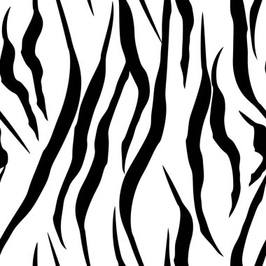 Doku vahşi hayvan derisi. Zebra dikişsiz desen. Soyut çizgiler süs. Kaplan derisi, çizgili desen. Tek renkli arka plan. İnanılmaz el çizilmiş grafikler. Siyah ve beyaz çizgiler. Vektör çizimi