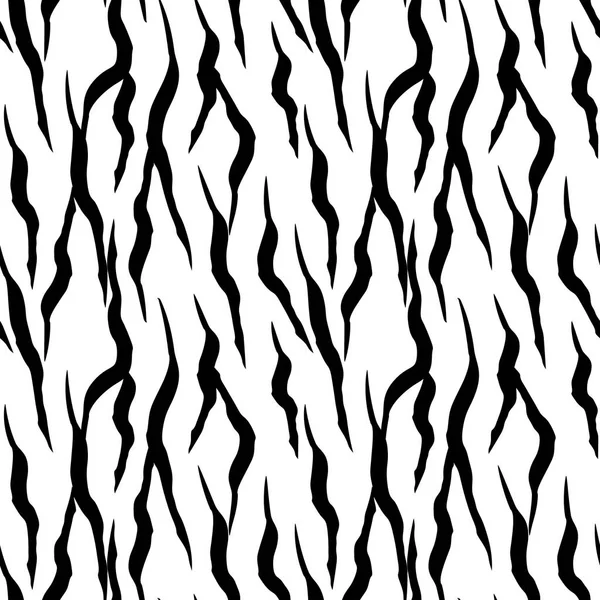 Pele de zebra, padrão de riscas. Impressão animal, textura detalhada e realista em preto e branco. Fundo monocromático sem costura. Ilustração vetorial — Vetor de Stock