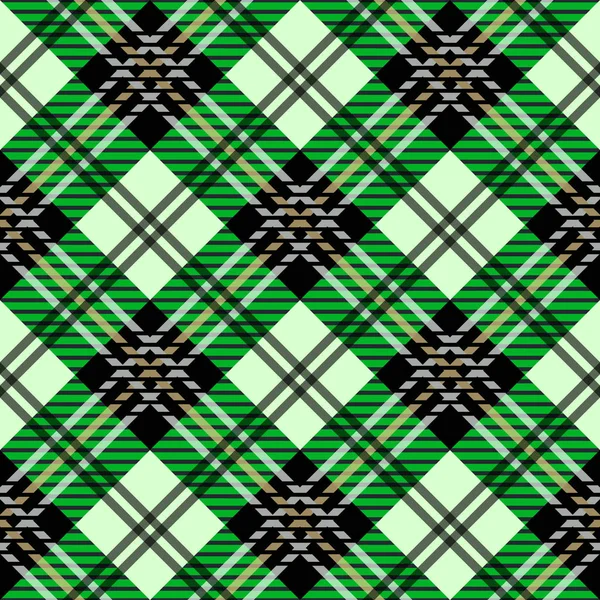 Green tartan fabric texture diagonal little pattern seamless vector illustration — 스톡 벡터