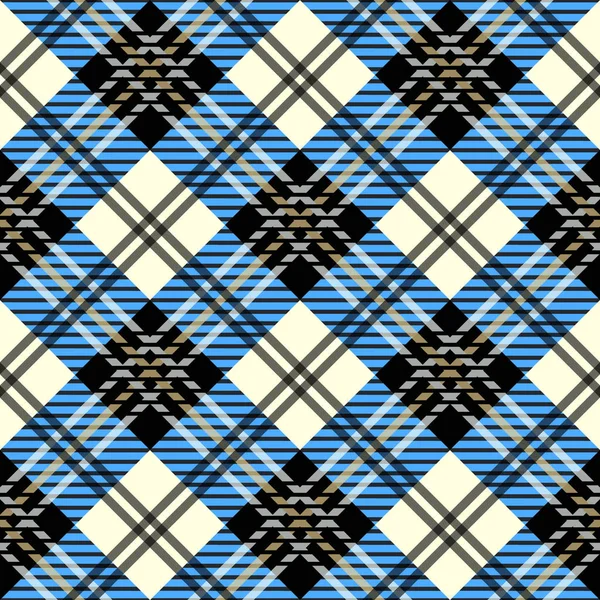 Tartan plaid print. Checkered fabric texture in robin egg blue, black and cream. Seamless pattern. — Stock Vector