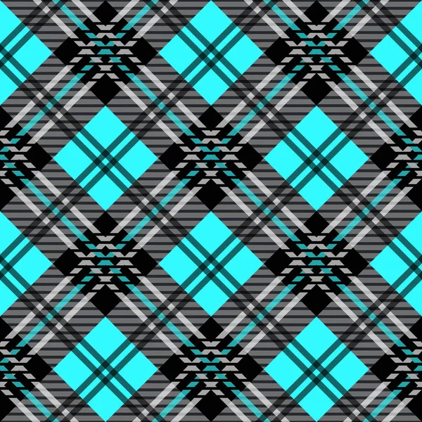 Tessuto diagonale senza cuciture ciano tartan bianco e nero plaid pattern vector — Vettoriale Stock