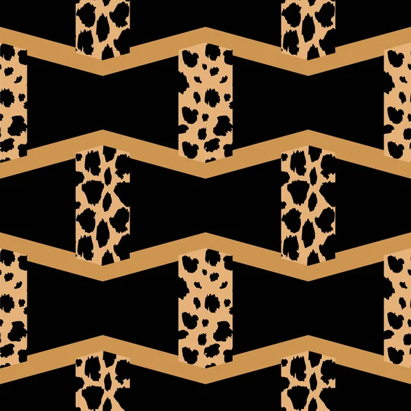 Impressão de leopardo sem costura vetorial e textura preta. Padrão de pele animal. Manchas de animais selvagens pintados à mão ornamento aquarela. Tons castanhos . —  Vetores de Stock