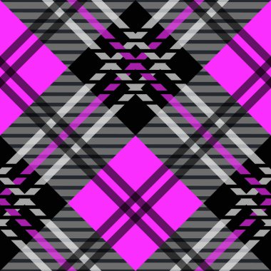Dokulu pembe ve siyah tartan ekose. Dikişsiz vektör deseni eps10