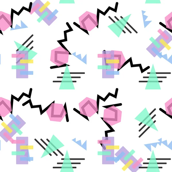 Hipster Pattern Abstract Retro 80 s Jumble Geometric Line Shapes. estilo de moda fundo sem costura. Ilustração vetorial para design de tecido têxtil, papel e design de site — Vetor de Stock