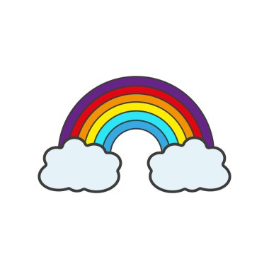 Bulutlu Renkli Gökkuşağı, Gradyan Örgü, Vektör İllüstrasyonu