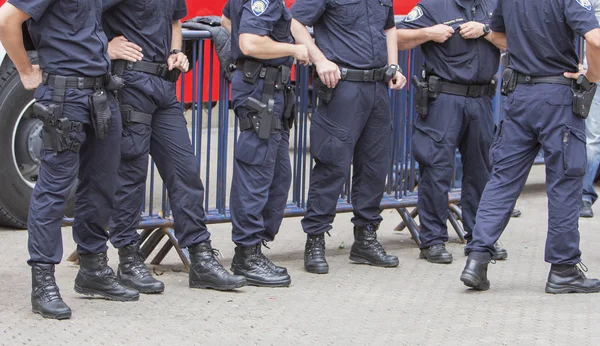 Intervention police station on the city street monitors the security of citizens