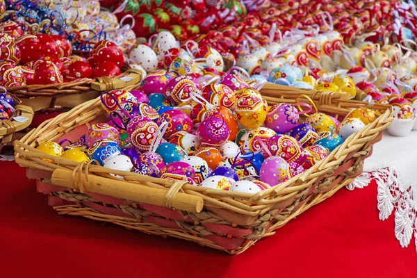 Easter Eggs Knit Wooden Basket — Stock Photo, Image