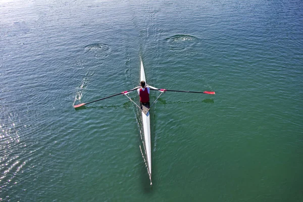 Single Scull Rowing Competitor Rowing Race One Rowe — Stock Photo, Image