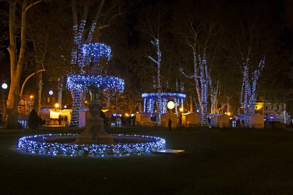 Advent Srdci Záhřebu Park Zrinjevac Zdobí Vánoční Osvětlení Době Adventu — Stock fotografie