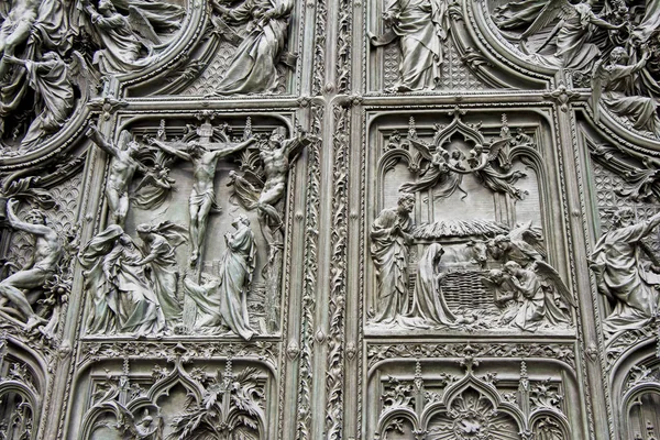 Detail Bronze Bas Reliefs Pieta Scene Bas Relief Milan Cathedral — Stock Photo, Image