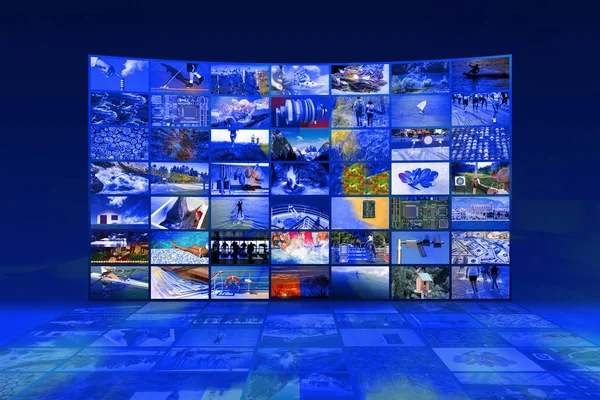 大きなマルチ メディア ビデオ壁ワイド スクリーン Web ストリーミング メディア — ストック写真