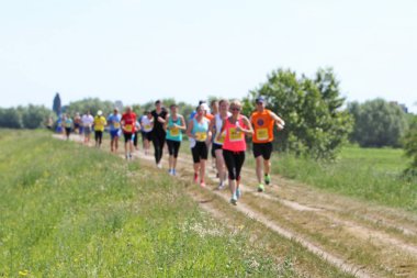 Bir sürü insan doğada çalıştıran maraton üzerinde