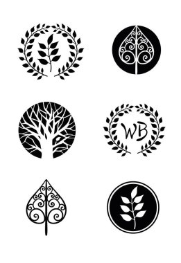 Çiçek logoları seti şık vektör illüstrasyon. Dövme veya t-shirt üzerine baskı için resim