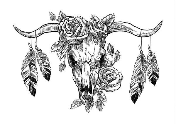 Elegante Ilustración Vectorial Del Cráneo Del Antílope Imagen Para Tatuaje — Vector de stock