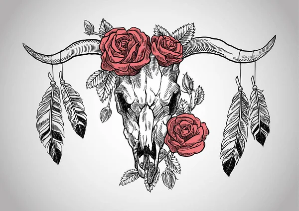 Elegante Ilustración Vectorial Del Cráneo Del Antílope Imagen Para Tatuaje — Vector de stock