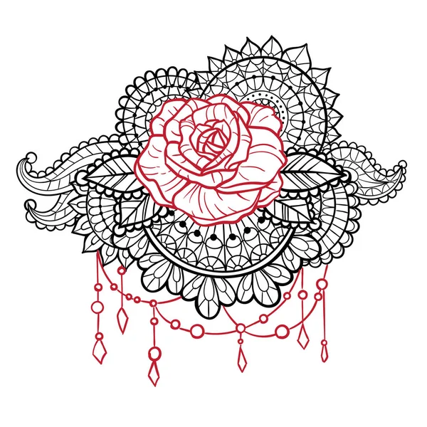 Illustration Vectorielle Élégante Rose Sur Dentelle Dessin Réalisé Pour Tatouage — Image vectorielle