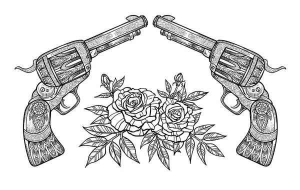 Elegante Ilustración Vectorial Armas Rosas Imagen Para Tatuaje Impresión Camiseta Ilustración De Stock