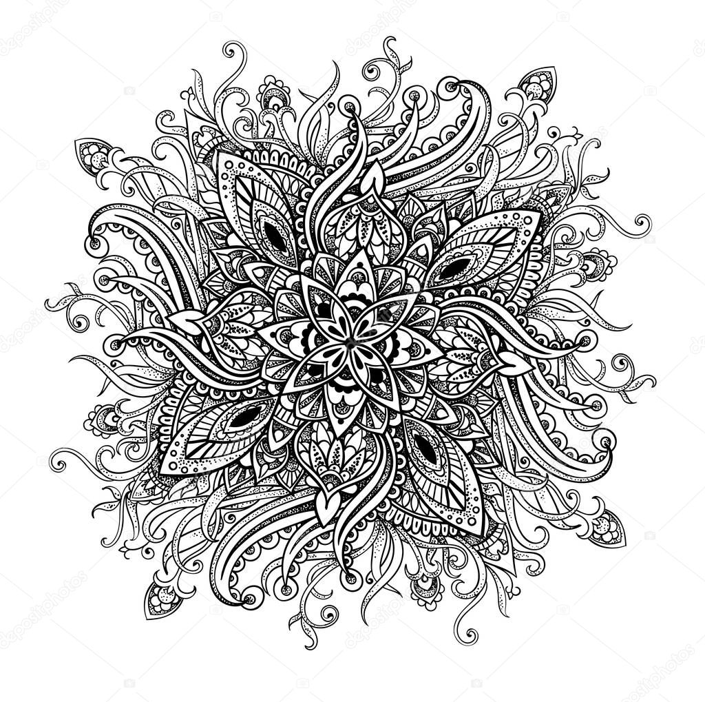 Stylish vector illustration of floral mandala. Image for tattoo or print on t-shirt