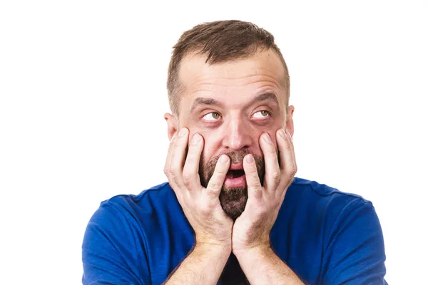 Volwassen Man Die Zich Ergens Zorgen Maakt Guy Gebaren Met — Stockfoto