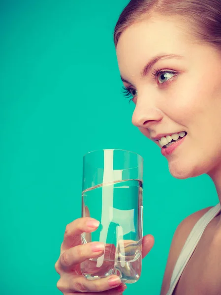 Hydratatie Gezonde Voeding Drinken Concept Vrouw Met Drinkwater Uit Een — Stockfoto