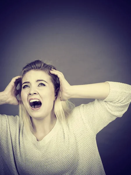 Unhappy Woman Screaming Yelling Pain Bad Negative Human Face Expressions — Stock Photo, Image