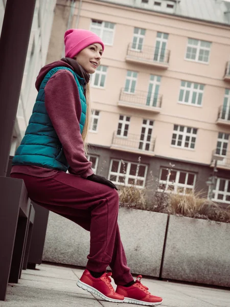 Utomhus Sport Övningar Sportig Outfit Idéer Ung Kvinna Som Bär — Stockfoto