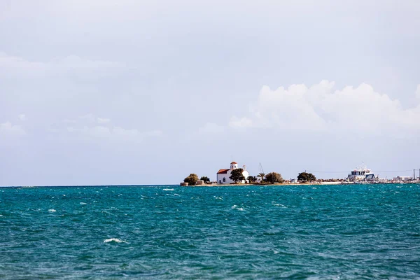 View Distance Little Church Sea Coast Village Agios Spyridon Island — Stock Photo, Image