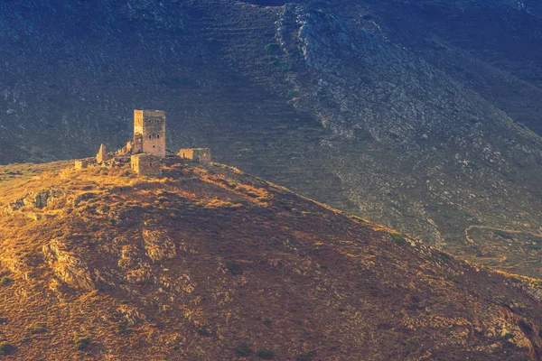 Grecia Península Mani Casa Torre Piedra Estilo Tradicional Colina Paisaje — Foto de Stock