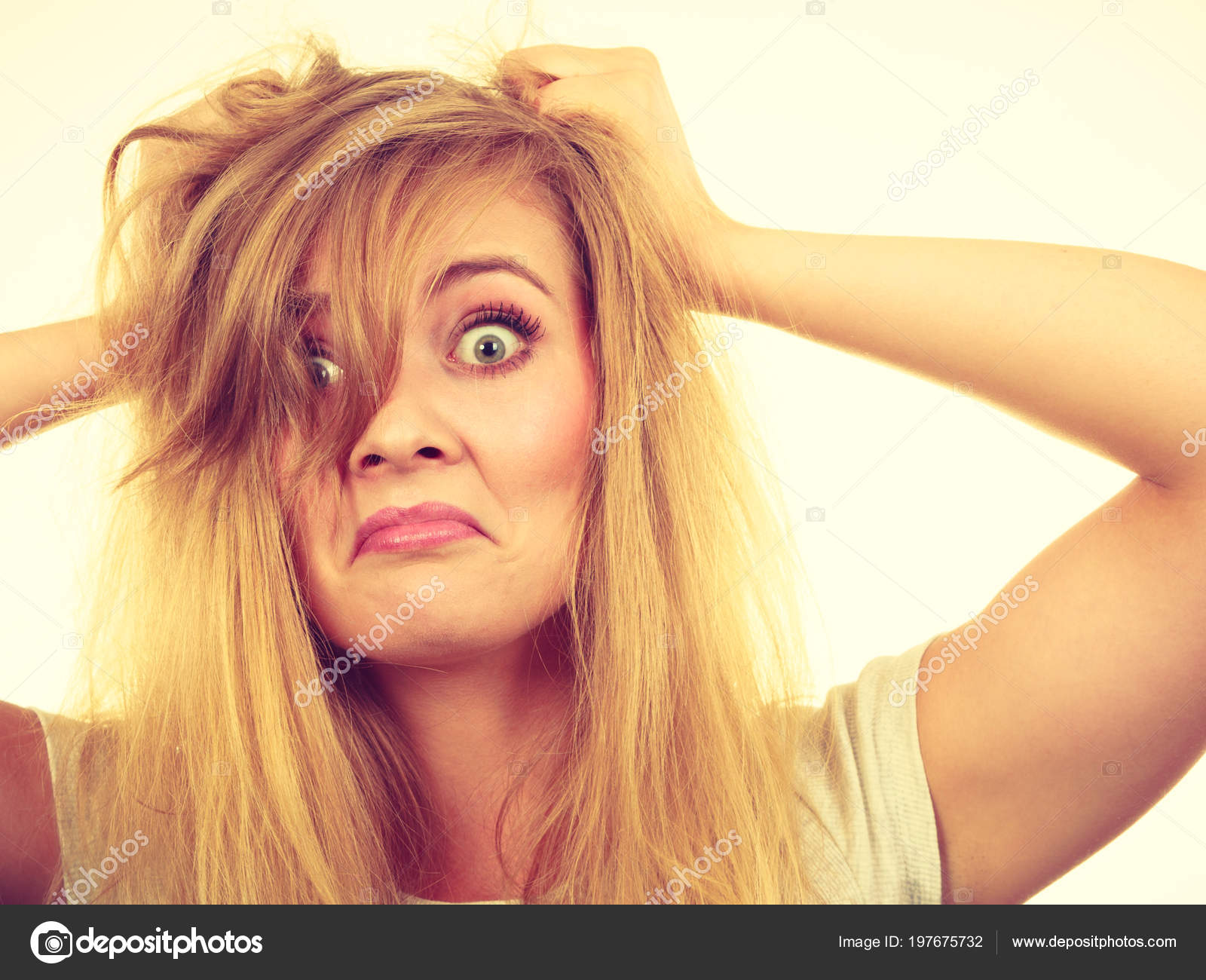 Bad Hairstyle Concept Crazy Mad Blonde Woman Messy Hair Looking — Stock  Photo © Voyagerix #197675732, image size:1600x1300
