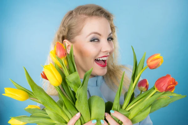 Internationella Kvinnodagen Åtta Marscher Vackert Porträtt Vacker Kvinna Blont Hår — Stockfoto