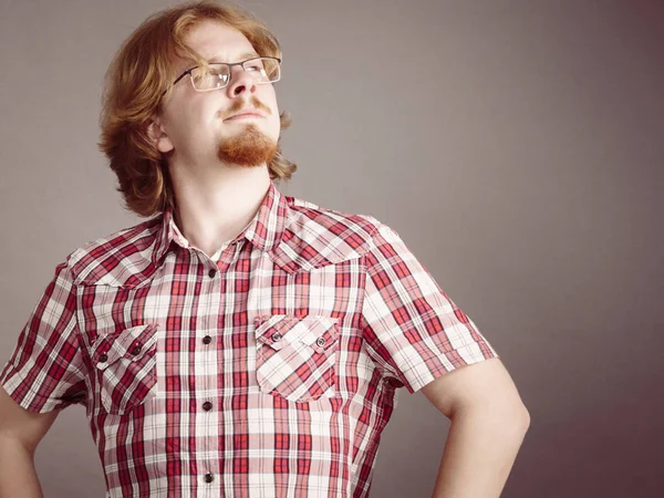 Happy Thinking Male Looking Confident Ginger Man Wearing Checked Shirt — Stock Photo, Image