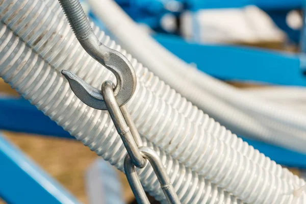 Machines Production Concept Detailed Closeup Steel Metal Hook Flexible Plastic — Stock Photo, Image