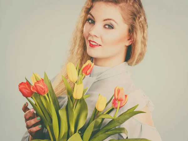Internationella Kvinnodagen Åtta Marscher Vackert Porträtt Vacker Kvinna Blont Hår — Stockfoto