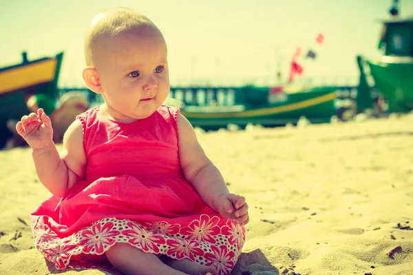 Small Child Sitting Playing Having Fun Beach Sea — Stock Photo, Image