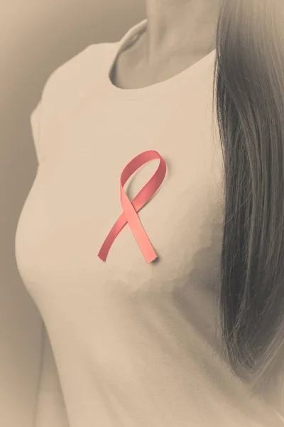 Healthcare Medicine Breast Cancer Awareness Concept Closeup Pink Badge Ribbon — Stock Photo, Image