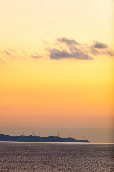 Fazenda Geradores Energia Offshore Pôr Sol Paisagem Marítima Panorâmica Com — Fotografia de Stock