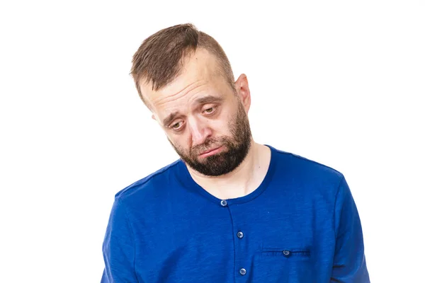 Zeer Verdrietige Bezorgde Volwassen Man Een Depressieve Man Die Naar — Stockfoto