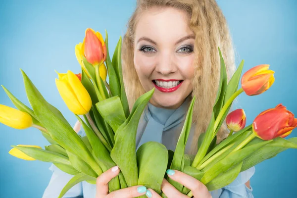 Internationella Kvinnodagen Åtta Marscher Vackert Porträtt Vacker Kvinna Blont Hår — Stockfoto