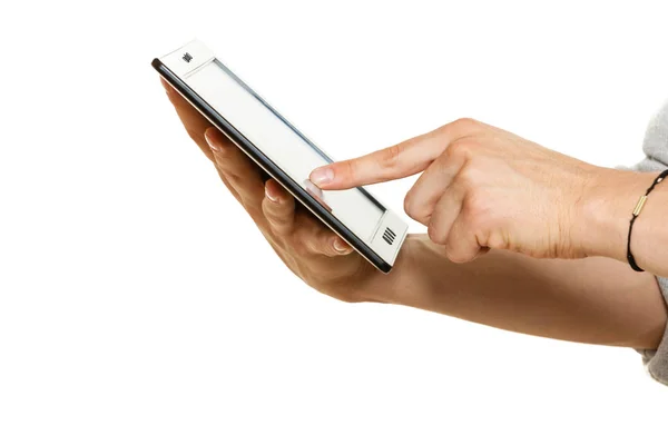 Mann Benutzt Tablet Hände Nur Neue Technologie Und Modernes Gerätekonzept — Stockfoto