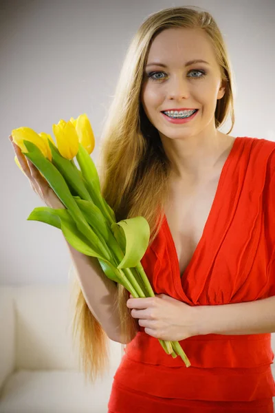 Internationella Kvinnodagen Åtta Marscher Vackert Porträtt Vacker Kvinna Blont Hår — Stockfoto