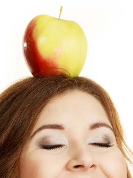 Mulher Jovem Encantador Cabelo Longo Feminino Segurando Grande Fruta Maçã — Fotografia de Stock