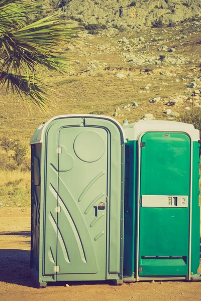 Capsule Public Toilet Sandy Beach Summertime Port Potty Outdoor — Stock Photo, Image