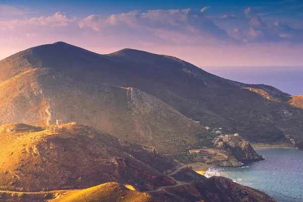 Griechenland Mani Halbinsel Meereslandschaft Felsige Küste Mit Alten Steinturmhäusern Peloponnes — Stockfoto