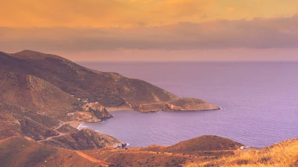 Sabah Erken Güneş Doğuyor Yunanistan Peloponnese Mani Yunan Sahil Şeridi — Stok fotoğraf