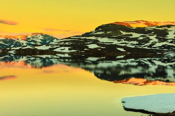 Solnedgång Landskap Hardangervidda Europas Högsta Bergiga Platån — Stockfoto