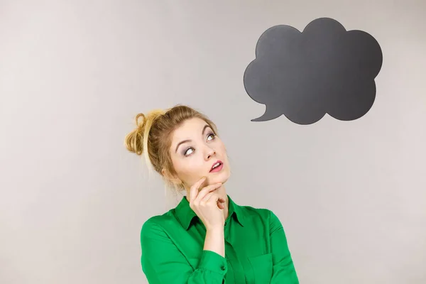 Business Woman Wearing Green Jacket Eyeglasses Intensive Thinking Finding Great — Stock Photo, Image