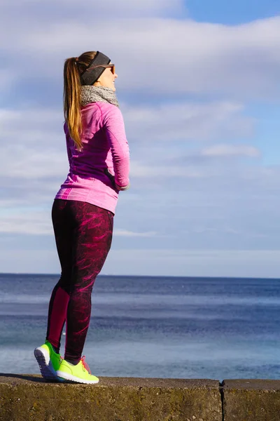 Woman Resting Relaxing Doing Sports Outdoors Fitness Girl Female Jogger — Stock Photo, Image