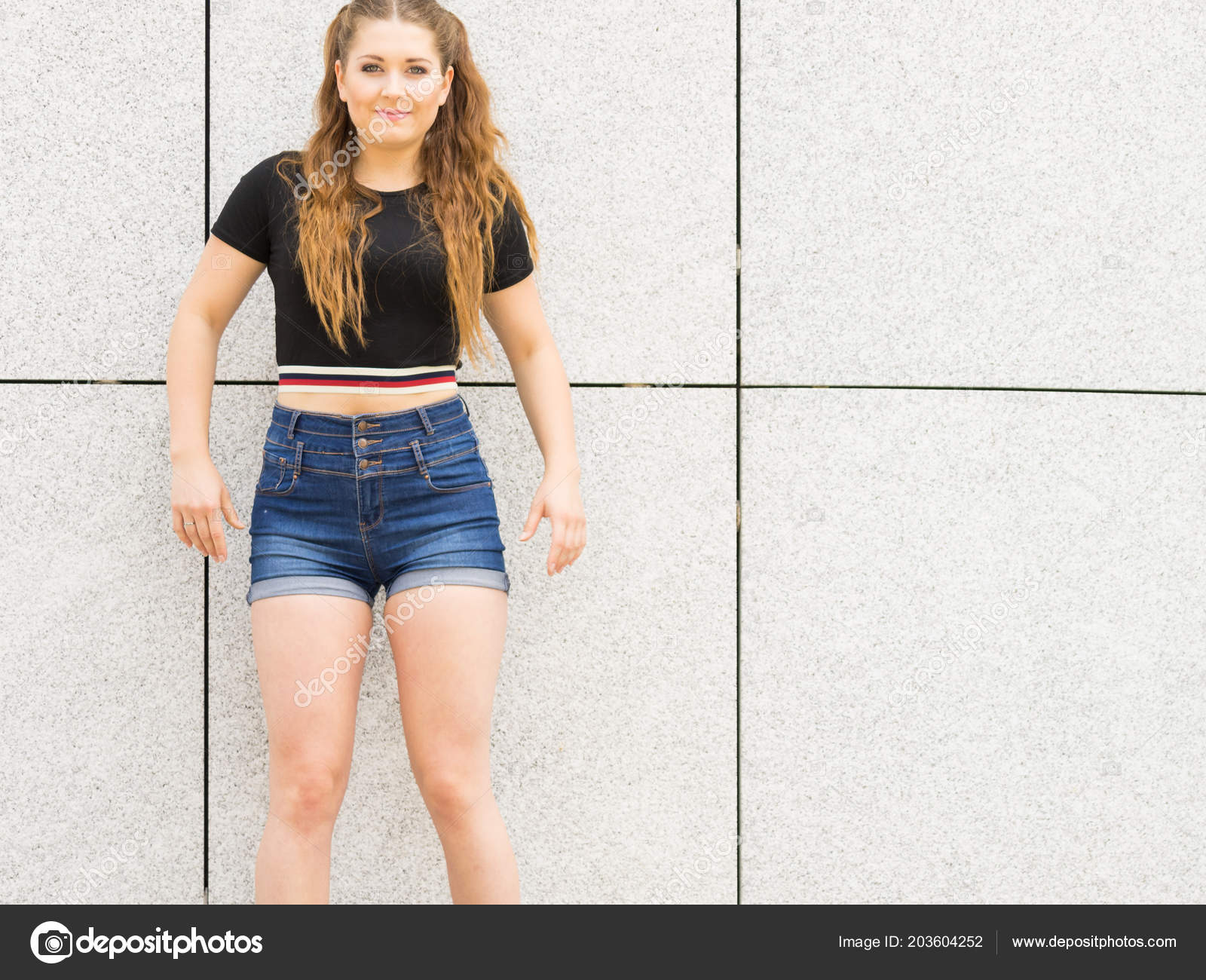 girl black jean shorts